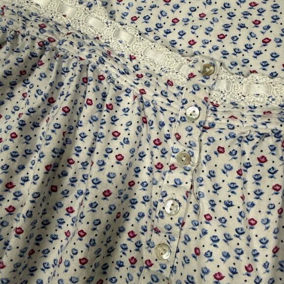 Eileen West Cotton Short Nightgown Flannel Cottage Floral Ditsy Lace Size Large - Picture 2 of 7